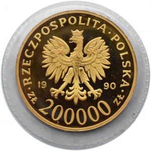 Polska, III RP, 200000 złotych 1990, 10 lat Solidarności, średnica 39 mm, zafoliowana