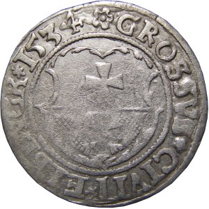 Zygmunt I Stary, grosz 1534, Elbląg, odwrotne D, RZADKOŚĆ