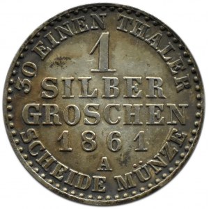 Niemcy, Prusy, Wilhelm, srebrny grosz 1861 A, Berlin