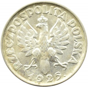 Polska, II RP, Kłosy, 1 złoty 1925, Londyn, UNC-, BARDZO RZADKA ODMIANA