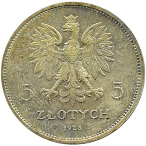 Polska, II RP, Nike, 5 złotych 1928, Bruksela, odmiana bez znaku mennicy