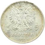 Polska, II RP, Nike, 5 złotych 1928, Warszawa, odmiana ze znakiem mennicy, piękna!