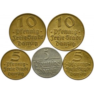 Wolne Miasto Gdańsk, lot 5 monet - 5, 10 pfennig 1923-1932, Berlin