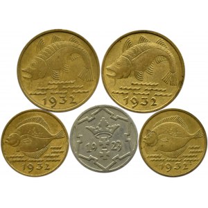Wolne Miasto Gdańsk, lot 5 monet - 5, 10 pfennig 1923-1932, Berlin