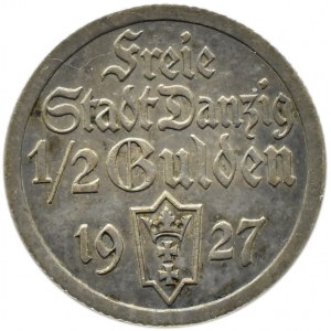 Wolne Miasto Gdańsk, Koga 1/2 guldena 1927, Berlin, RZADKIE