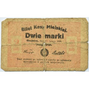 Chojnice, Bilet Kasy Miejskiej, 2 marki 1920, bez numeracji