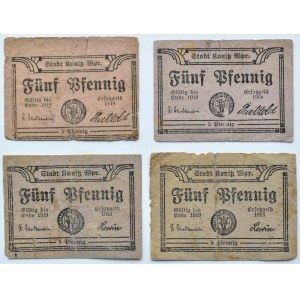 Konitz/Chojnice, lot 5 pfennig 1918, różne kolory papieru