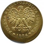 Polska, PRL, 2 złote 1984, końcówka blachy, przesunięcie stempla, UNC