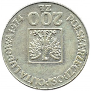 Polska, PRL, 200 złotych 1974, XXX lat PRL destrukt - odwrotka o 180 stopni