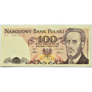 Polska, PRL, 100 złotych 1986, seria MP, DESTRUKT- odbity nadruk awersu