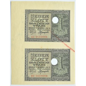 Polska, Generalna Gubernia, 1 złoty 1941, seria BE - dwa nierozcięte egzemplarze, kasowane