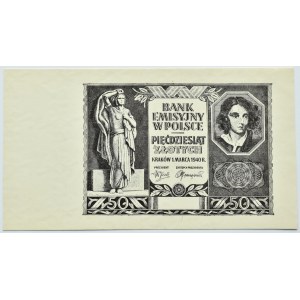 Polska, Generalna Gubernia, 50 złotych 1940, jednostronny czarny druk, UNC