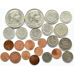 Łotwa, lot monet 1924-1929, 23 sztuki, srebro