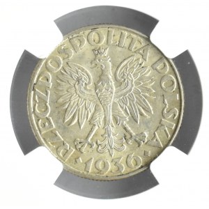 Polska, II RP, Żaglówka, 2 złote 1936, piękny egzemplarz, NGC MS61