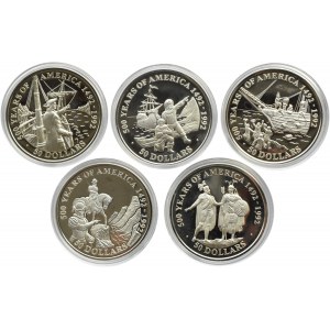 Cook Island, 500 lat odkrycia Ameryki, lot 5 monet 50 dolarów 1990-92, Coatesville (Franklin Mint), UNC