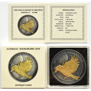 Australia, 1 dolar 2018 P, Kookaburra, Antque gold, UNC