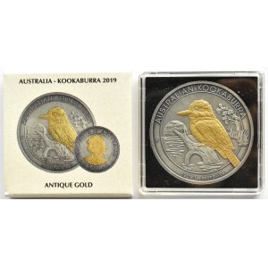 Australia, 1 dolar 2019 P, Kookaburra, Antque gold, UNC