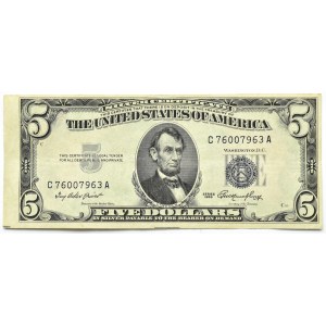 USA, 5 dolarów 1953, seria C, ładny banknot, destrukt