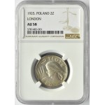 Polska, II RP, Kłosy, 2 złote 1925 z kropką, Londyn, NGC AU58