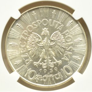 Polska, II RP, Józef Piłsudski, 10 złotych 1939, Warszawa, NGC MS61