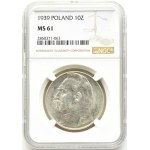 Polska, II RP, Józef Piłsudski, 10 złotych 1939, Warszawa, NGC MS61