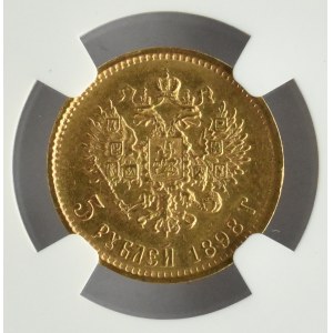 Rosja, Mikołaj II, 5 rubli 1898 AG, Petersburg, NGC AU