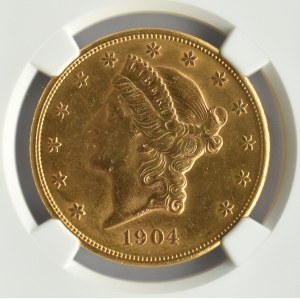 USA, 20 dolarów 1904, San Francisco, NGC AU