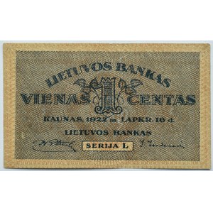 Litwa, 1 centas 1922, seria L. Kowno - rzadki