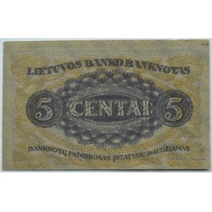 Litwa, 5 centas 1922, Kowno, seria U, bardzo rzadkie