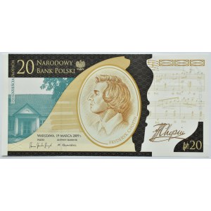 Polska, Fryderyk Chopin, 20 złotych 2009, Warszawa, UNC