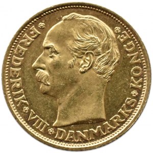 Dania, Fryderyk VIII, 10 koron 1908 VBP, Kopenhaga, UNC