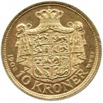 Dania, Fryderyk VIII, 10 koron 1908 VBP, Kopenhaga, UNC