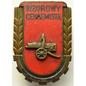 Polska, PRL, odznaka wzorowy cekaemista, wzór 51, oryginalna nakrętka