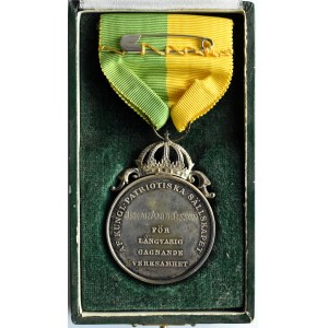 Szwecja, Gustaw VI Adolf, medal Królewskiego Towarzystwa Patriotycznego, srebro, pudełko