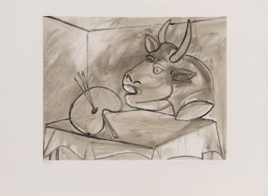 Pablo PICASSO, Martwa natura z paletą i głową byka