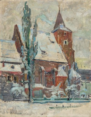 Przebindowski Zdzisław, Planty krakowskie. Kościół Świętego Krzyża zimą, 1957