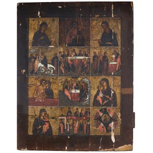 Ikona - Deesis i sceny z życia Chrystusa, Rosją, koniec XIX w.