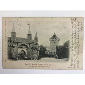 Karta pocztowa Kraków Rondel [Barbakan] i Brama Floryańska - Florianerthor und Bastei in Krakau, Wydawnictwo Salonu Malarzy Polskich, Kraków 1900