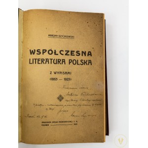Szyjkowski Marian Współczesna literatura polska [dedykacja autora dla Antoniego Waśkowskiego]