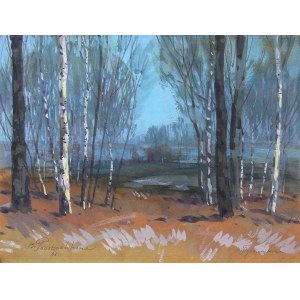 Basile Poustochkine (1893 Moskwa – 1973 Neuilly sur Seine), Pejzaż jesienny z drzewami, 1966 r.