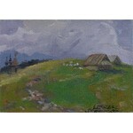 Leszek Stańko (1924 Sosnowiec-2010 Katowice), Pejzaż z chatą i drogą
