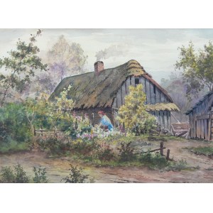 Tadeusz Nartowski (1892 Zręby k. Łomży - 1971 Szczecin), Przed wiejską chatą