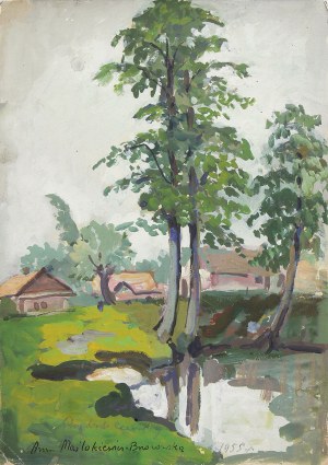 Anna Maślakiewicz-Brzozowska (1912-1986), Domki koło młyna, 1955 r.