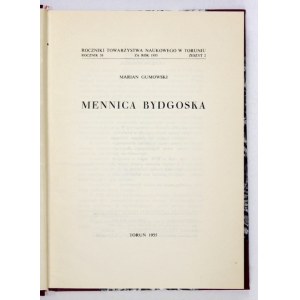 GUMOWSKI Marian - Mennica bydgoska. Toruń 1955. PWN. 4, s. [6], 291, tabl. 24. opł. wsp....