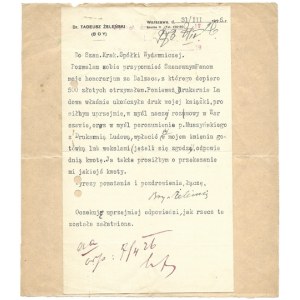[BOY-ŻELEŃSKI Tadeusz]. Maszynopisowy list Tadeusza Boya-Żeleńskiego do Krakowskiej Spółki Wydawniczej, z podpisem autor...
