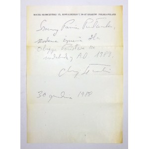 [SŁOMCZYŃSKI Maciej]. Krótki odręczny rękopiśmienny list Macieja Słomczyńskiego do nieznanego adresata,...