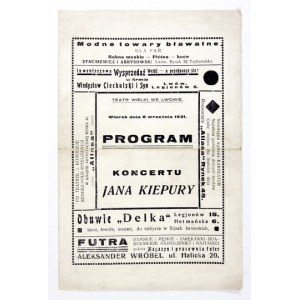 [KIEPURA Jan]. Program koncertu Jana Kiepury w Teatrze Wielkim we Lwowie, dn. 8 IX 1931.