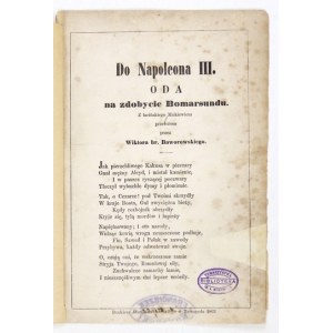 MICKIEWICZ Adam - Do Napoleona III. Oda na zdobycie Bomarsundu. Z łacińskiego Mickiewicza przełożona przez Wiktora hr. B...