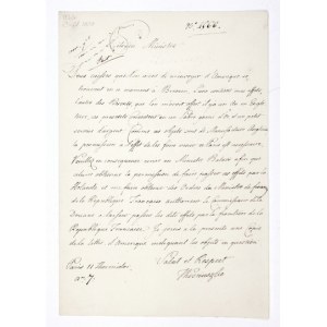 [Tadeusz Kosciuszko]. Thaddeus Kosciuszko's handwritten letter to a minister of the French government regarding permission to enter the F...