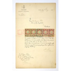 [Juliusz LEO]. Unterschrift des Bürgermeisters der Stadt Krakau Juliusz Leo unter dem offiziellen Dokument, dat....